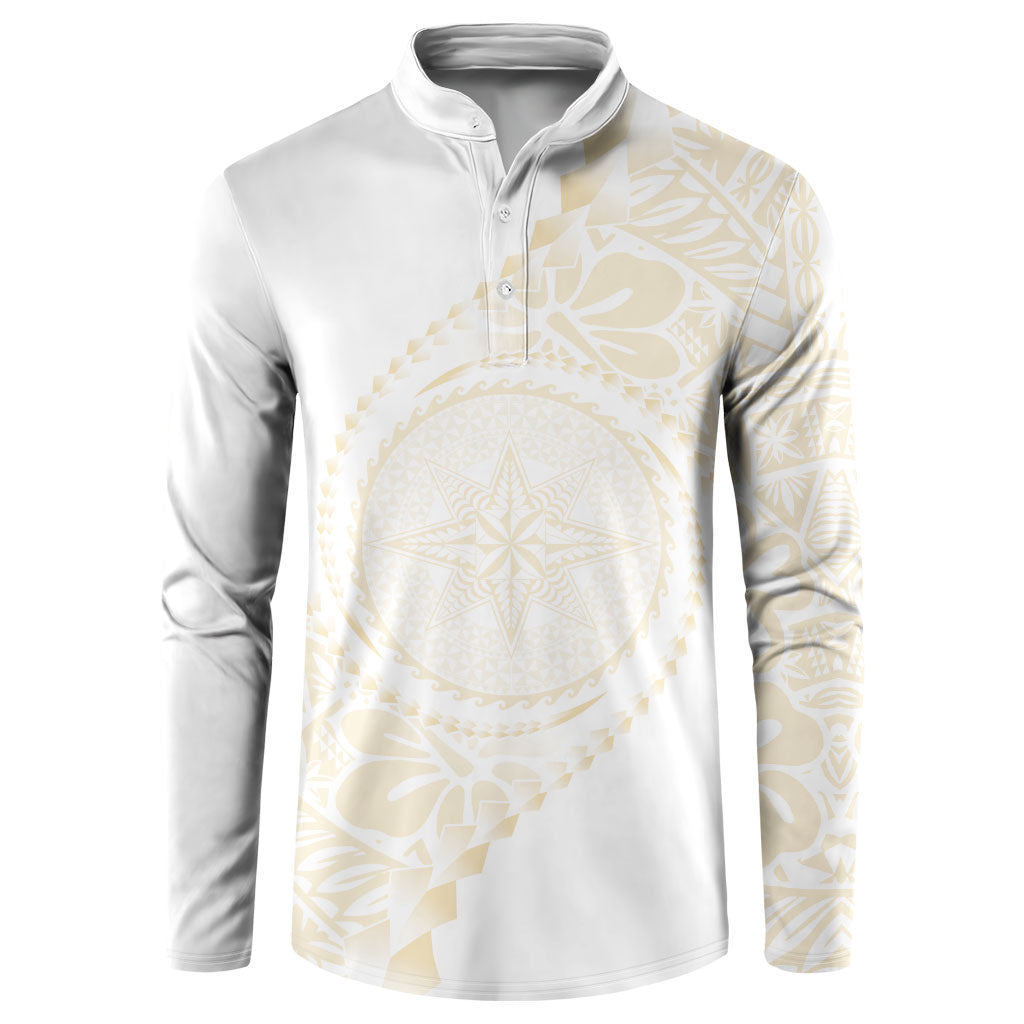 Tonga White Sunday Button Sweatshirt Lotu Tamaiti Tongan Kupesi Pattern