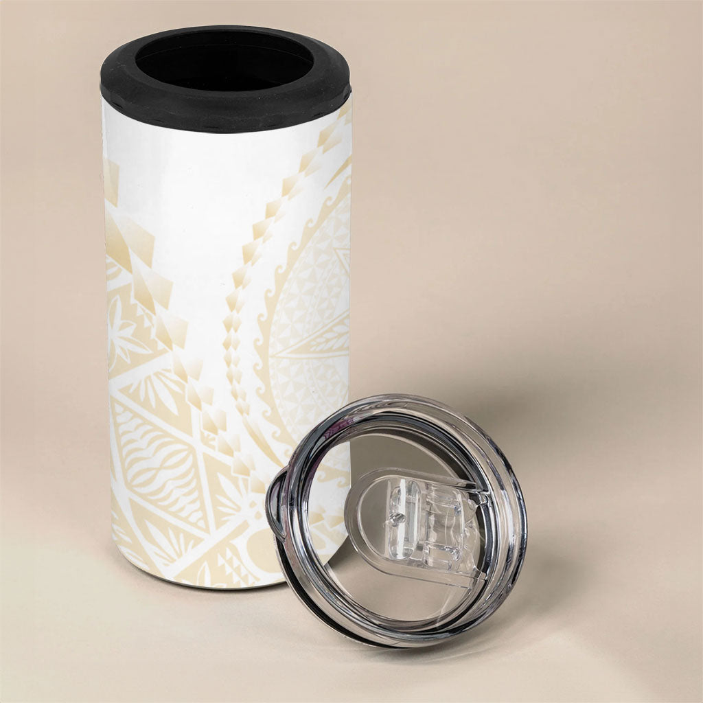 Tonga White Sunday 4 in 1 Can Cooler Tumbler Lotu Tamaiti Tongan Kupesi Pattern