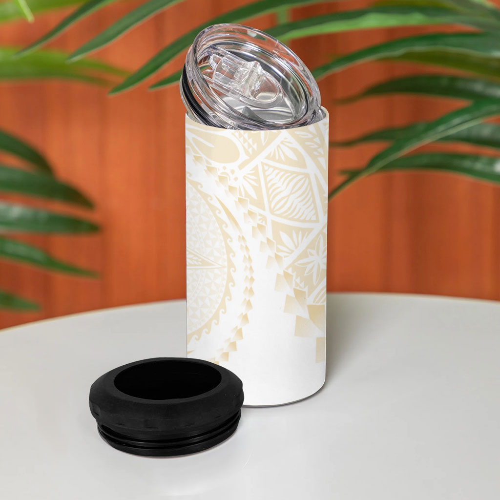 Tonga White Sunday 4 in 1 Can Cooler Tumbler Lotu Tamaiti Tongan Kupesi Pattern
