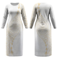 Tonga White Sunday Couples Matching Long Sleeve Bodycon Dress and Hawaiian Shirt Lotu Tamaiti Tongan Kupesi Pattern
