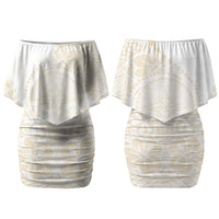 Tonga White Sunday Couples Matching Off Shoulder Short Dress and Hawaiian Shirt Lotu Tamaiti Tongan Kupesi Pattern