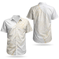 Tonga White Sunday Couples Matching Off Shoulder Short Dress and Hawaiian Shirt Lotu Tamaiti Tongan Kupesi Pattern