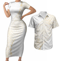Tonga White Sunday Couples Matching Short Sleeve Bodycon Dress and Hawaiian Shirt Lotu Tamaiti Tongan Kupesi Pattern
