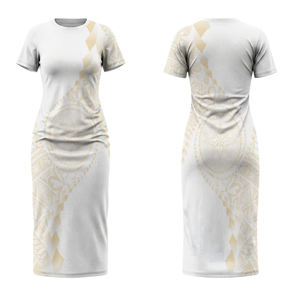 Tonga White Sunday Couples Matching Short Sleeve Bodycon Dress and Hawaiian Shirt Lotu Tamaiti Tongan Kupesi Pattern