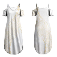 Tonga White Sunday Couples Matching Summer Maxi Dress and Hawaiian Shirt Lotu Tamaiti Tongan Kupesi Pattern