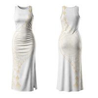 Tonga White Sunday Couples Matching Tank Maxi Dress and Hawaiian Shirt Lotu Tamaiti Tongan Kupesi Pattern
