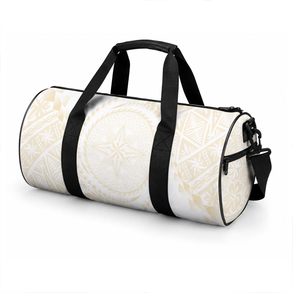 Tonga White Sunday Duffle Bag Lotu Tamaiti Tongan Kupesi Pattern