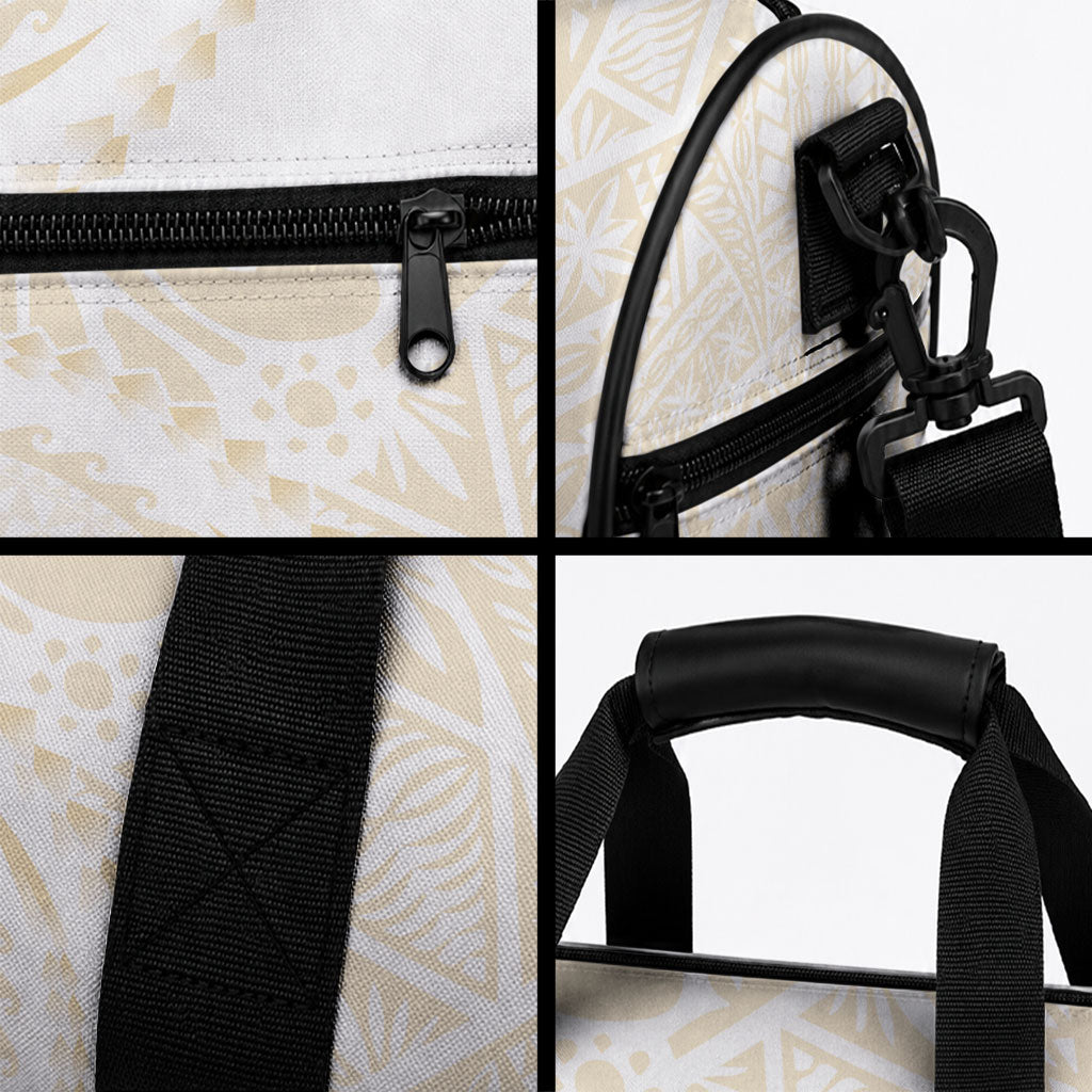 Tonga White Sunday Duffle Bag Lotu Tamaiti Tongan Kupesi Pattern