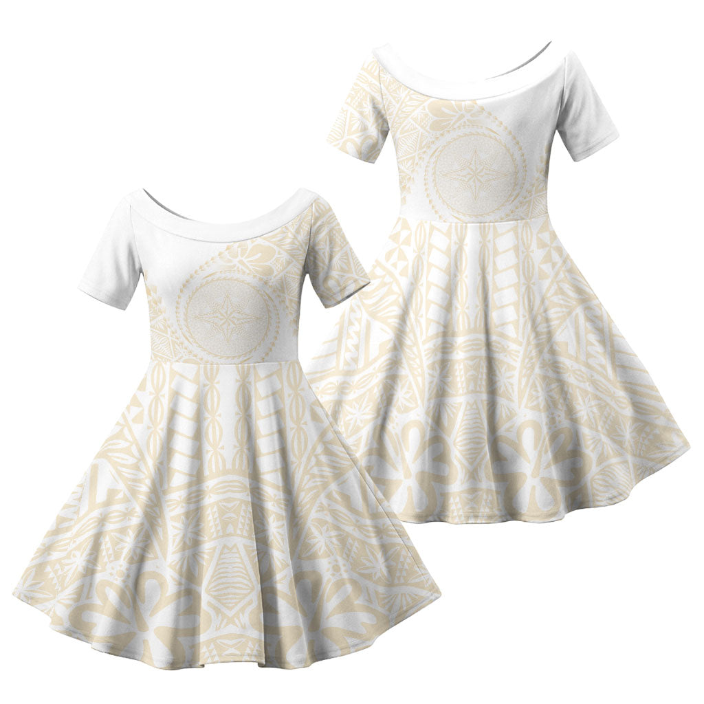Tonga White Sunday Family Matching Mermaid Dress and Hawaiian Shirt Lotu Tamaiti Tongan Kupesi Pattern