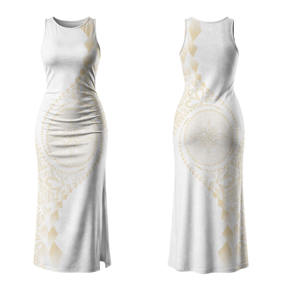 Tonga White Sunday Family Matching Tank Maxi Dress and Hawaiian Shirt Lotu Tamaiti Tongan Kupesi Pattern
