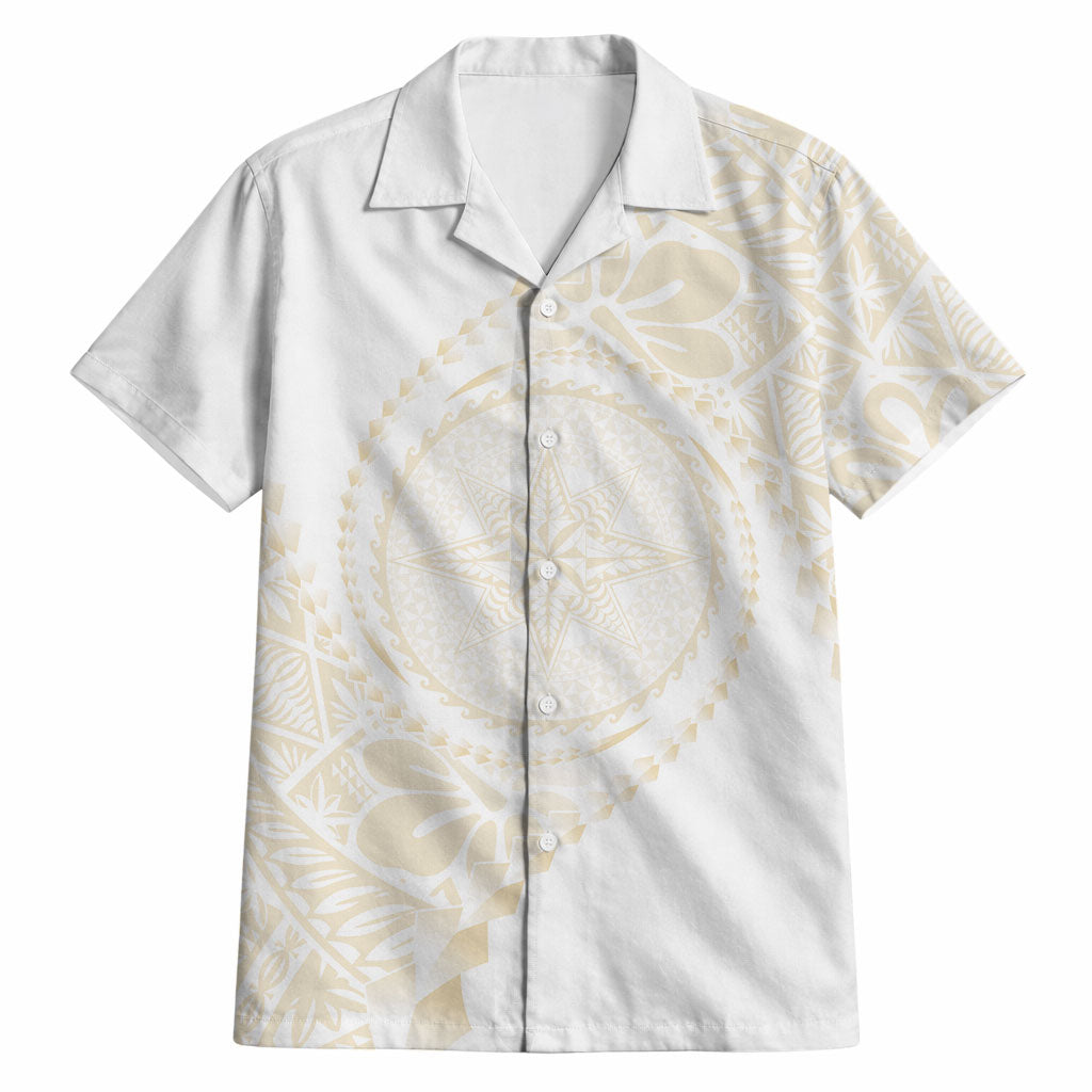 Tonga White Sunday Hawaiian Shirt Lotu Tamaiti Tongan Kupesi Pattern