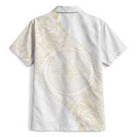 Tonga White Sunday Hawaiian Shirt Lotu Tamaiti Tongan Kupesi Pattern