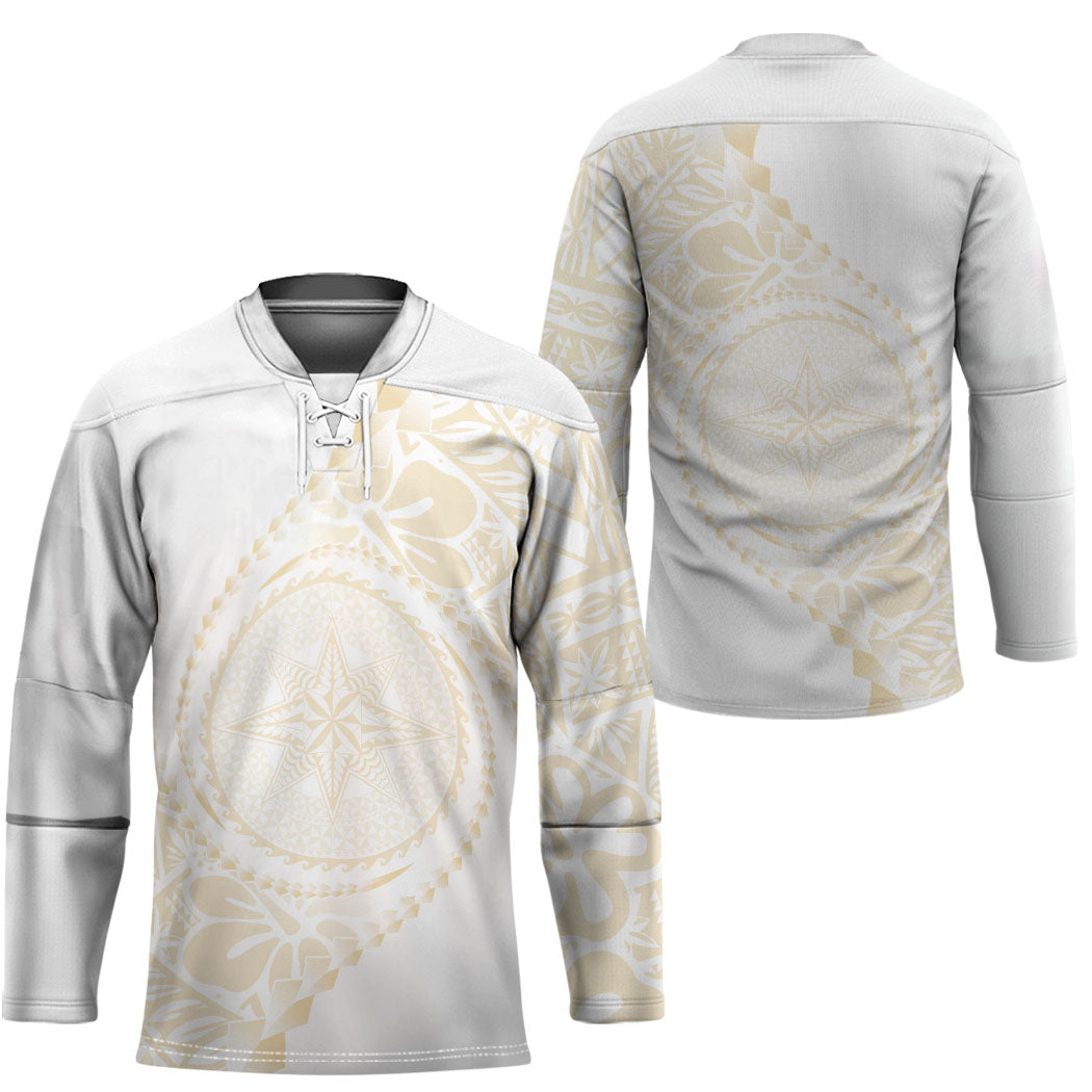 Tonga White Sunday Hockey Jersey Lotu Tamaiti Tongan Kupesi Pattern