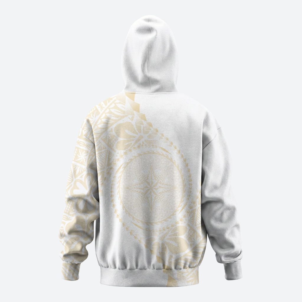 Tonga White Sunday Hoodie Lotu Tamaiti Tongan Kupesi Pattern