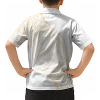 Tonga White Sunday Kid Hawaiian Shirt Lotu Tamaiti Tongan Kupesi Pattern