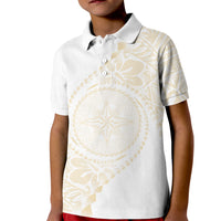 Tonga White Sunday Kid Polo Shirt Lotu Tamaiti Tongan Kupesi Pattern