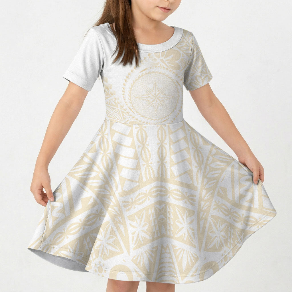 Tonga White Sunday Kid Short Sleeve Dress Lotu Tamaiti Tongan Kupesi Pattern