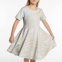Tonga White Sunday Kid Short Sleeve Dress Lotu Tamaiti Tongan Kupesi Pattern