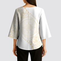 Tonga White Sunday Kimono Sleeve Blouse Lotu Tamaiti Tongan Kupesi Pattern