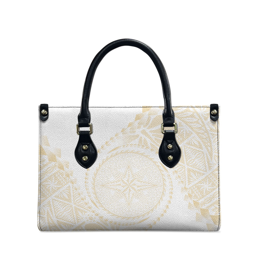Tonga White Sunday Leather Bag Lotu Tamaiti Tongan Kupesi Pattern