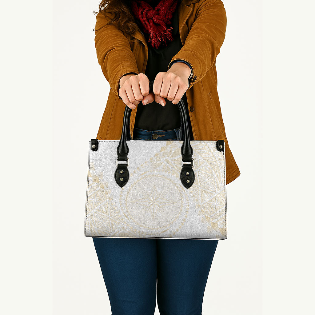 Tonga White Sunday Leather Bag Lotu Tamaiti Tongan Kupesi Pattern