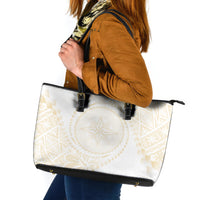 Tonga White Sunday Leather Tote Bag Lotu Tamaiti Tongan Kupesi Pattern