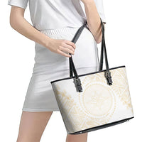 Tonga White Sunday Leather Tote Bag Lotu Tamaiti Tongan Kupesi Pattern