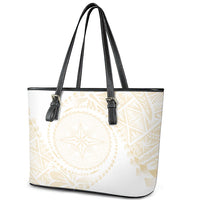 Tonga White Sunday Leather Tote Bag Lotu Tamaiti Tongan Kupesi Pattern