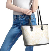 Tonga White Sunday Leather Tote Bag Lotu Tamaiti Tongan Kupesi Pattern