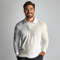 Tonga White Sunday Long Sleeve Polo Shirt Lotu Tamaiti Tongan Kupesi Pattern