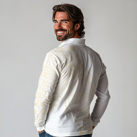 Tonga White Sunday Long Sleeve Polo Shirt Lotu Tamaiti Tongan Kupesi Pattern