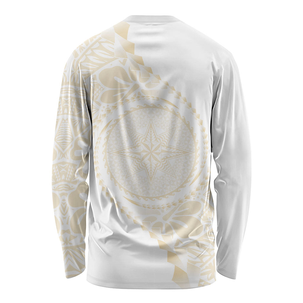 Tonga White Sunday Long Sleeve Shirt Lotu Tamaiti Tongan Kupesi Pattern