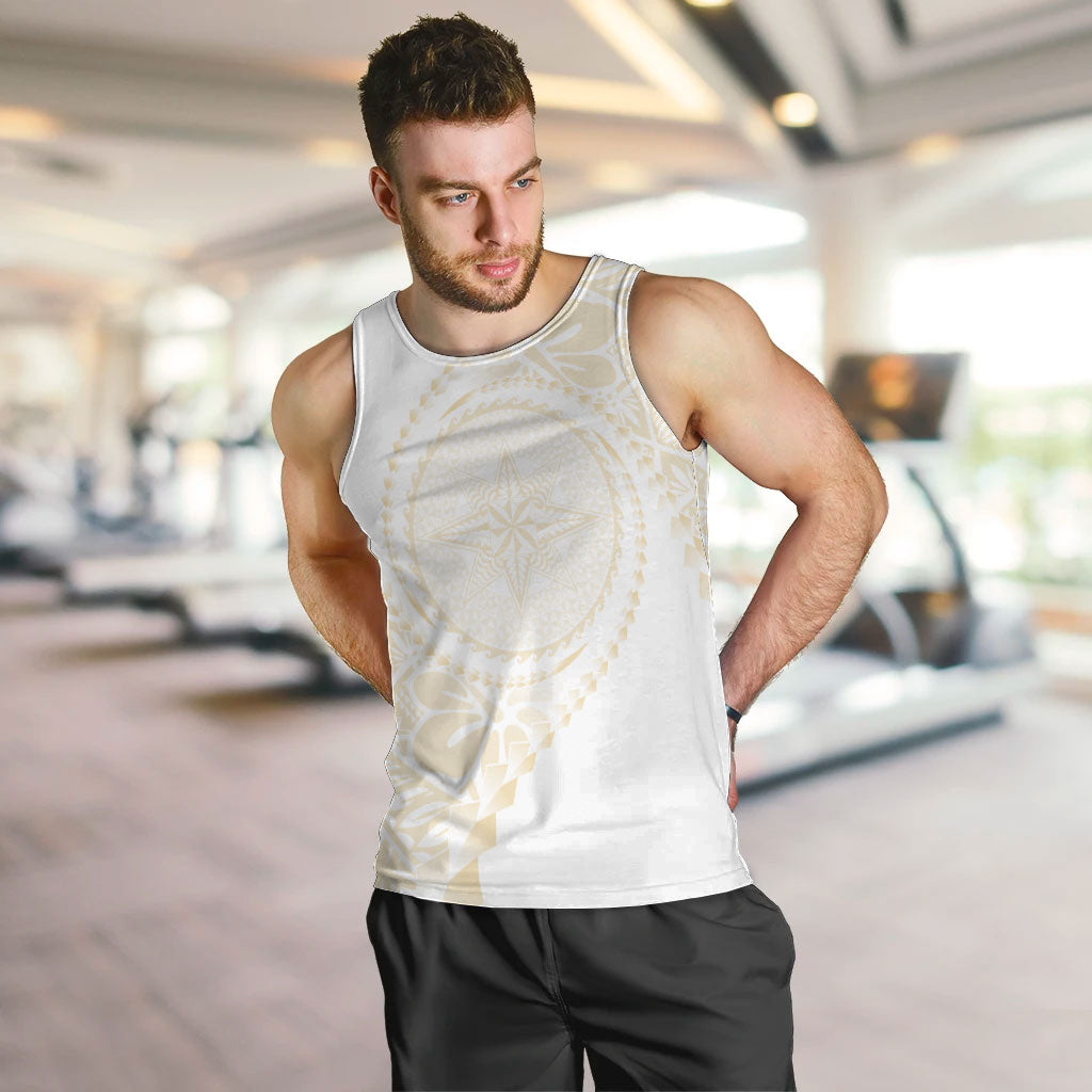 Tonga White Sunday Men Tank Top Lotu Tamaiti Tongan Kupesi Pattern