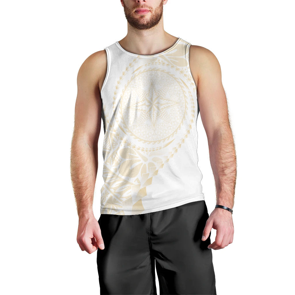 Tonga White Sunday Men Tank Top Lotu Tamaiti Tongan Kupesi Pattern