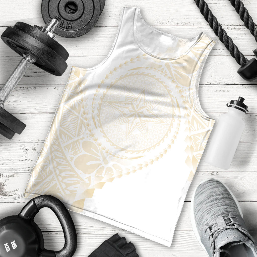 Tonga White Sunday Men Tank Top Lotu Tamaiti Tongan Kupesi Pattern