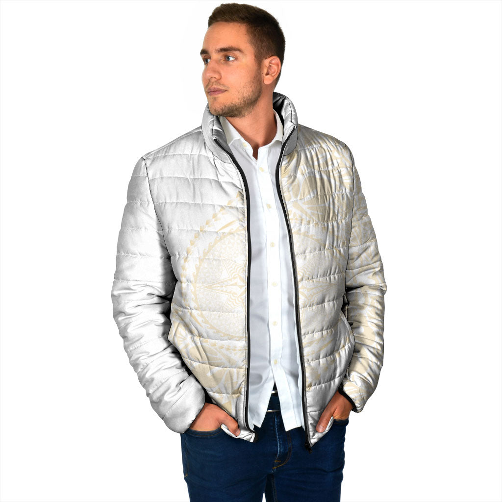 Tonga White Sunday Padded Jacket Lotu Tamaiti Tongan Kupesi Pattern