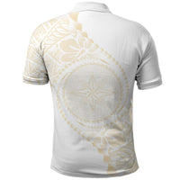 Tonga White Sunday Polo Shirt Lotu Tamaiti Tongan Kupesi Pattern