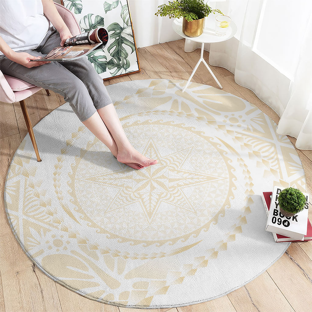 Tonga White Sunday Round Carpet Lotu Tamaiti Tongan Kupesi Pattern