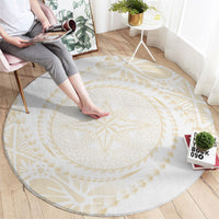 Tonga White Sunday Round Carpet Lotu Tamaiti Tongan Kupesi Pattern