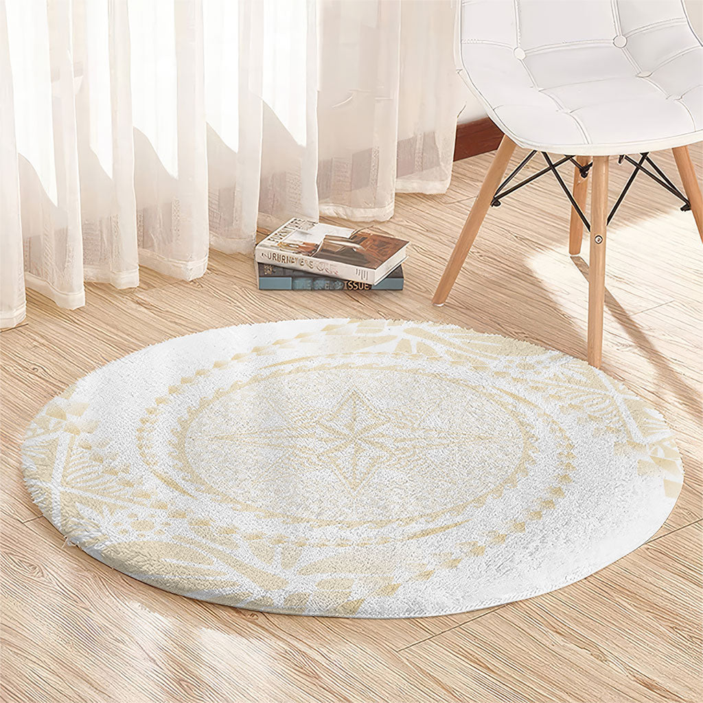 Tonga White Sunday Round Carpet Lotu Tamaiti Tongan Kupesi Pattern
