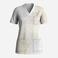Tonga White Sunday Scrub Top Lotu Tamaiti Tongan Kupesi Pattern