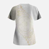 Tonga White Sunday Scrub Top Lotu Tamaiti Tongan Kupesi Pattern