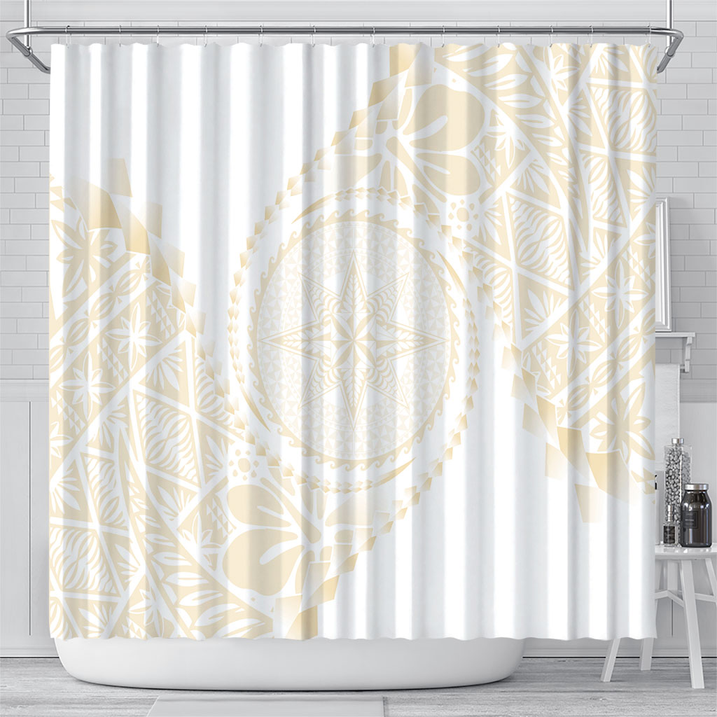 Tonga White Sunday Shower Curtain Lotu Tamaiti Tongan Kupesi Pattern
