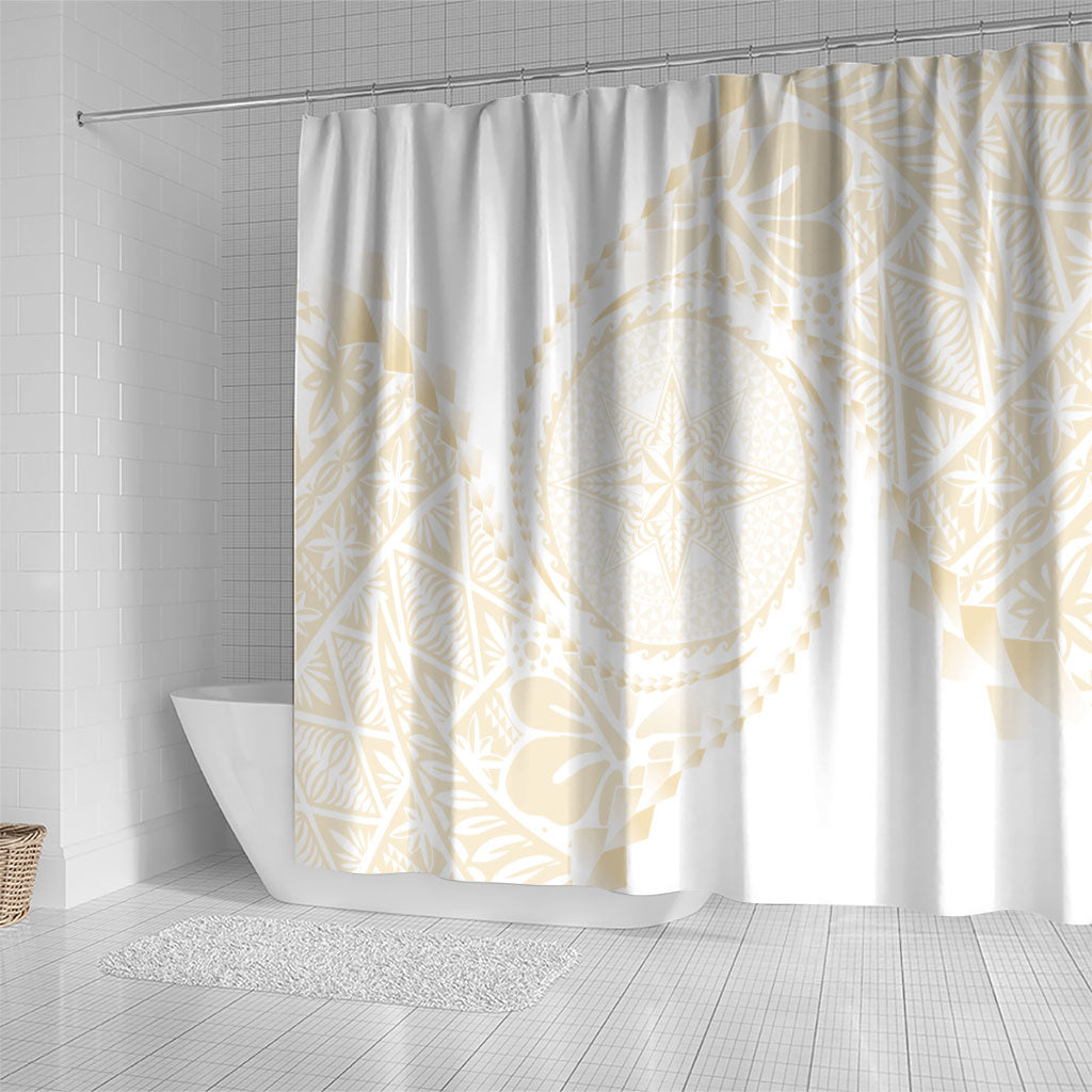 Tonga White Sunday Shower Curtain Lotu Tamaiti Tongan Kupesi Pattern