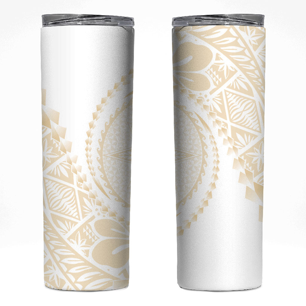 Tonga White Sunday Skinny Tumbler Lotu Tamaiti Tongan Kupesi Pattern