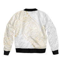 Tonga White Sunday Sleeve Zip Bomber Jacket Lotu Tamaiti Tongan Kupesi Pattern