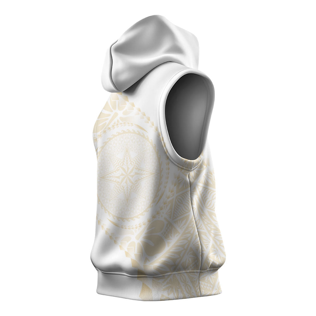 Tonga White Sunday Sleeveless Hoodie Lotu Tamaiti Tongan Kupesi Pattern