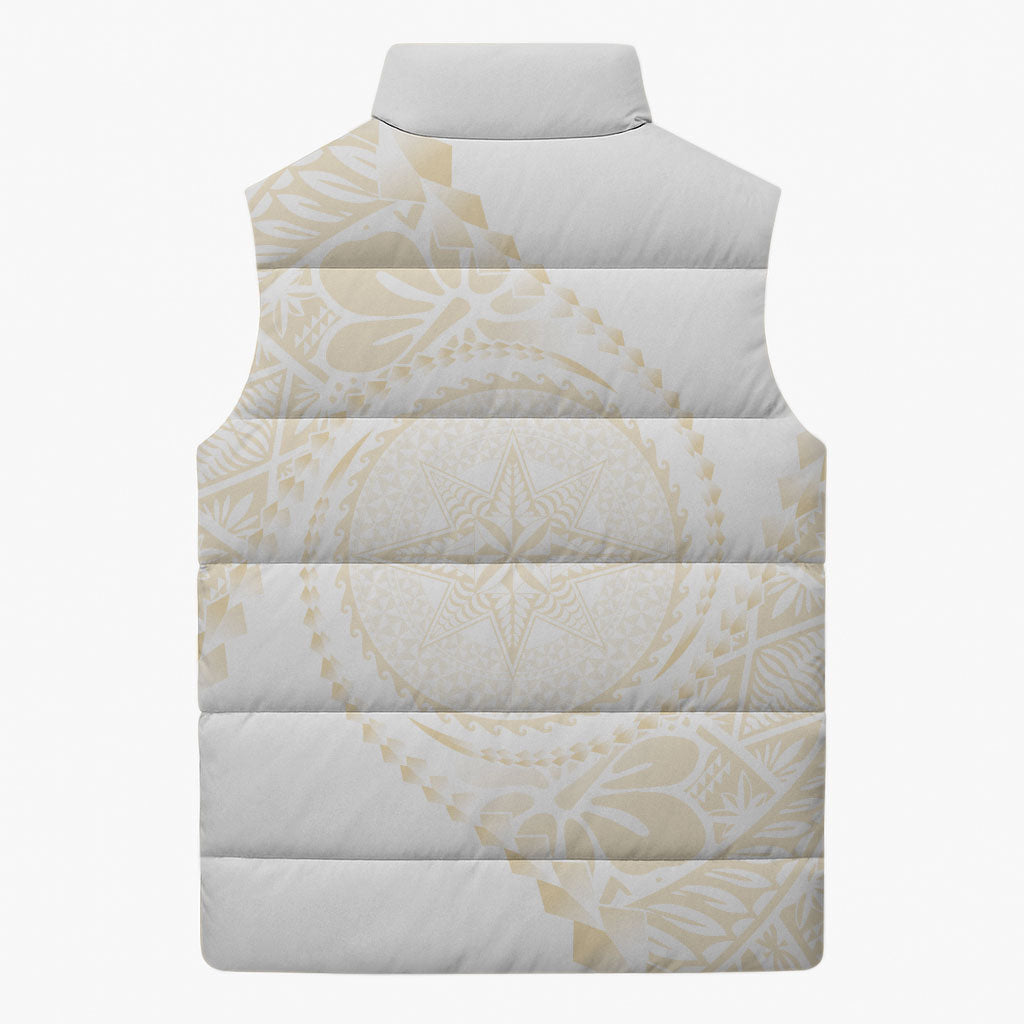 Tonga White Sunday Sleeveless Puffer Jacket Lotu Tamaiti Tongan Kupesi Pattern