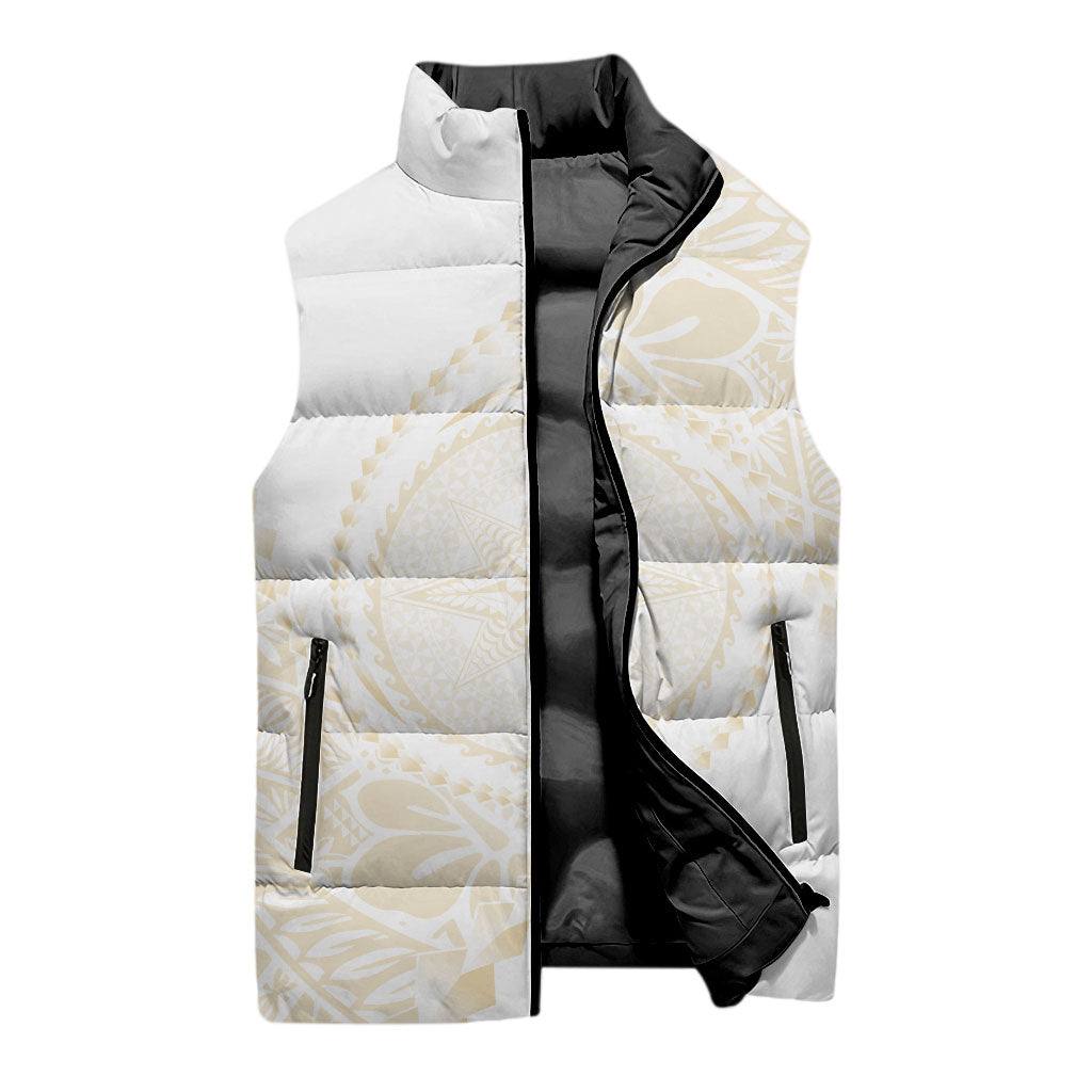 Tonga White Sunday Sleeveless Puffer Jacket Lotu Tamaiti Tongan Kupesi Pattern