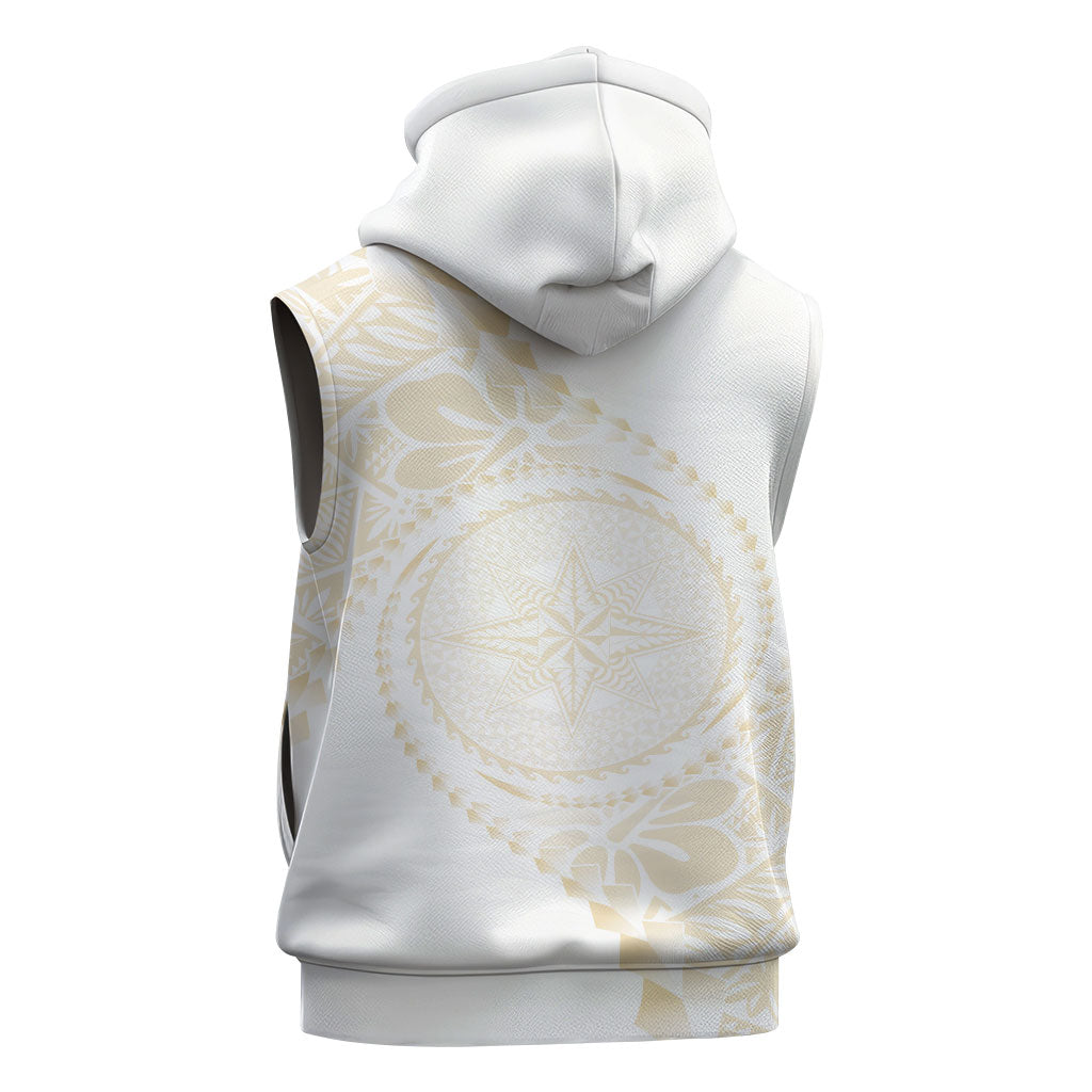 Tonga White Sunday Sleeveless Zip Hoodie Lotu Tamaiti Tongan Kupesi Pattern
